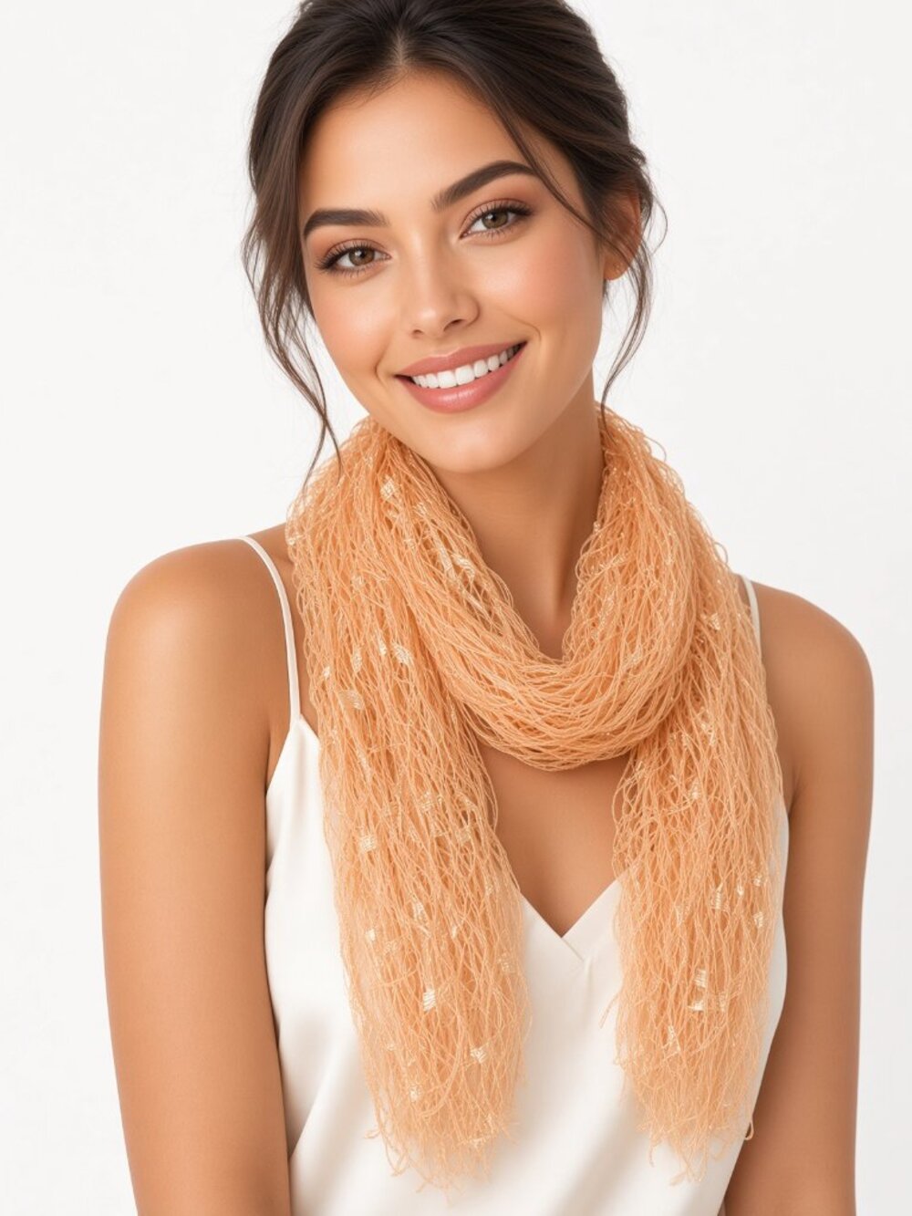 NWT Simply Noelle Peach Gold Metallic Mesh Scarf